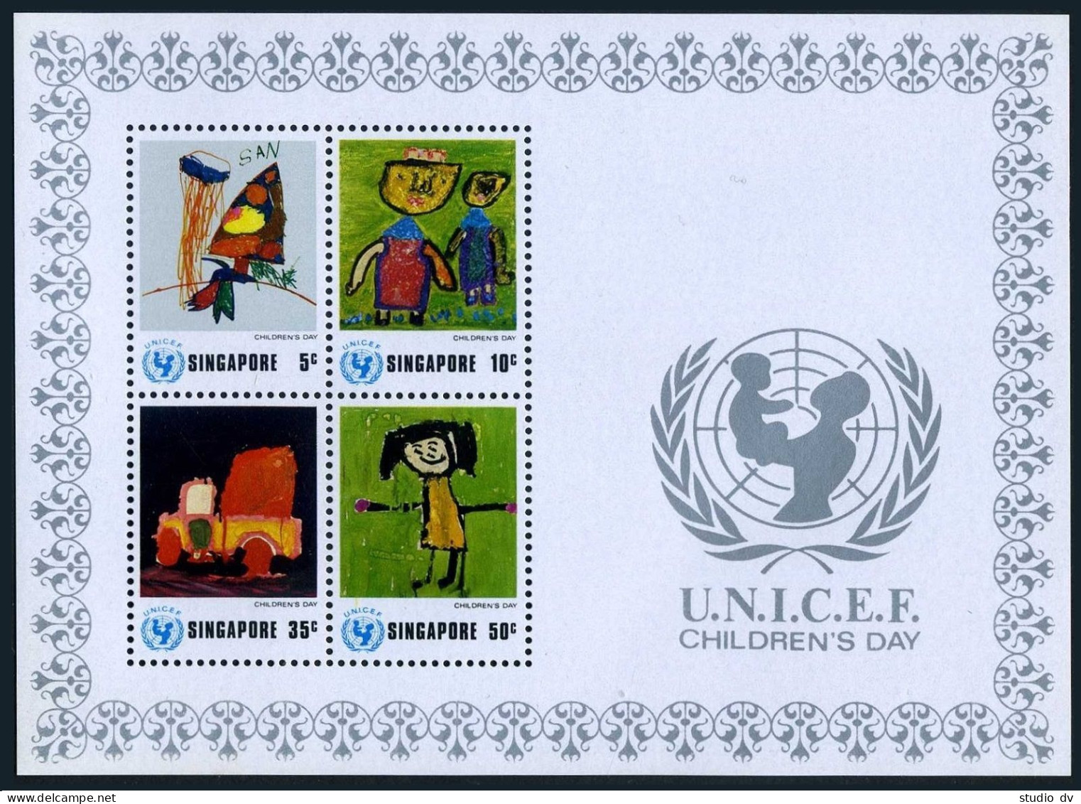 Singapore 218-221,221a, MNH. Mi 221-224,Bl.6. UNICEF. Children Day 1974. Drawing - Singapore (1959-...)