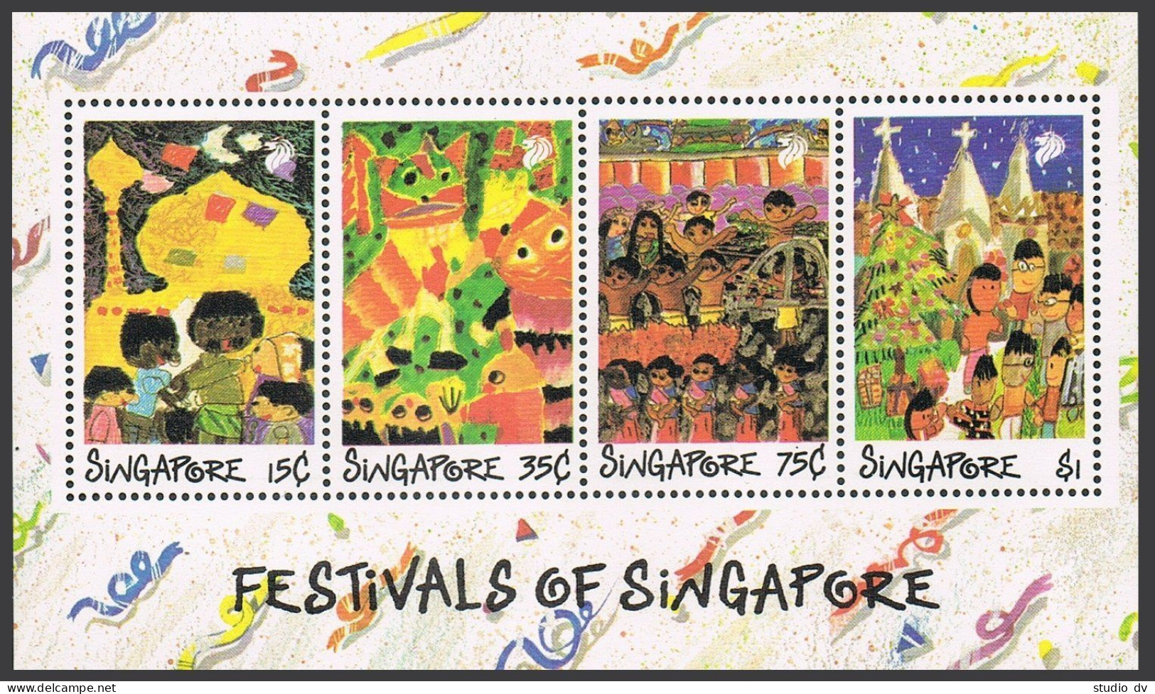 Singapore 552-555,555a,MNH.Mi 583-586,Bl.22. Festivals 1989.Children's Drawings. - Singapour (1959-...)