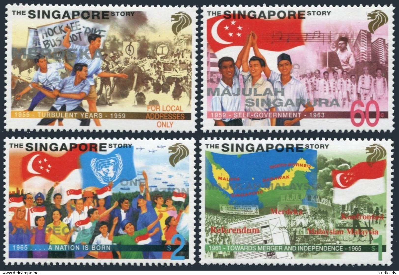 Singapore 853-856,857 Sheet, MNH. INGPEX-1998. History Of Independence. Flags. - Singapur (1959-...)