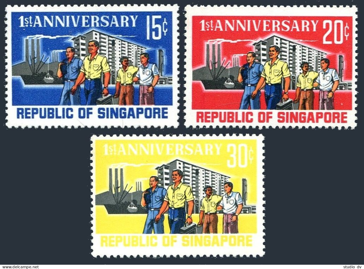 Singapore 73-75, MNH. Mi 74-76. Republic,1966. Workers,Factory, Apartment House. - Singapur (1959-...)