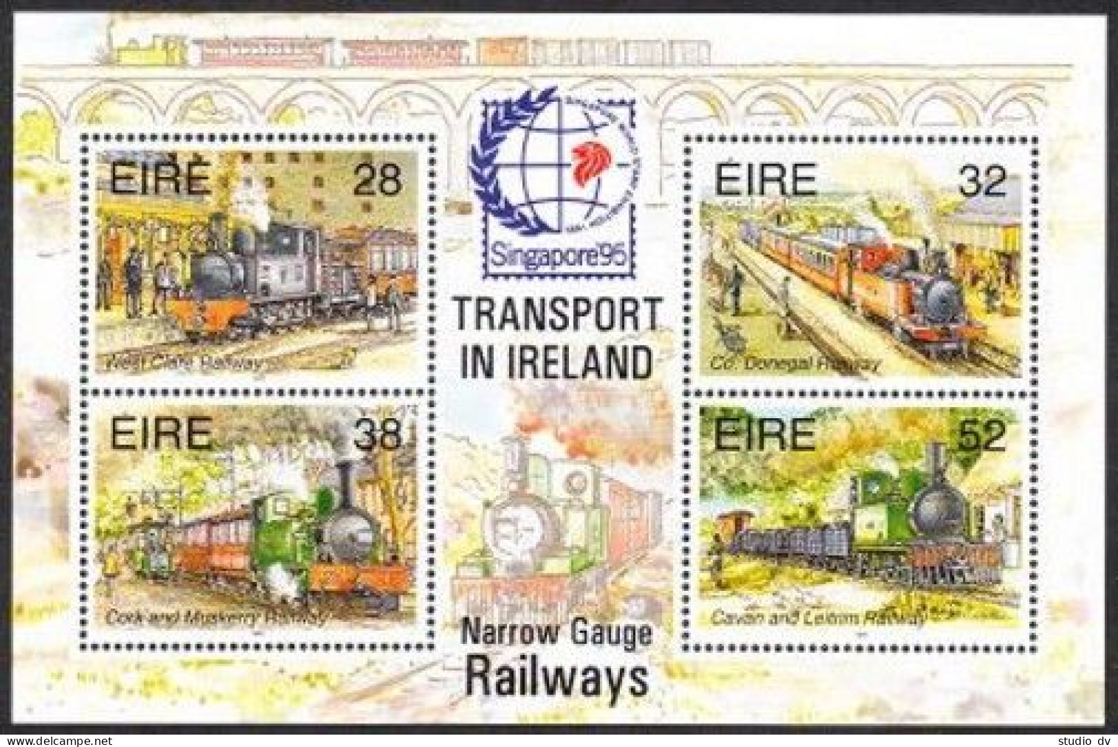 Ireland 959a Sheet, MNH. Michel 886-889 Bl.15. SINGAPORE-1995. Railways.  - Singapour (1959-...)