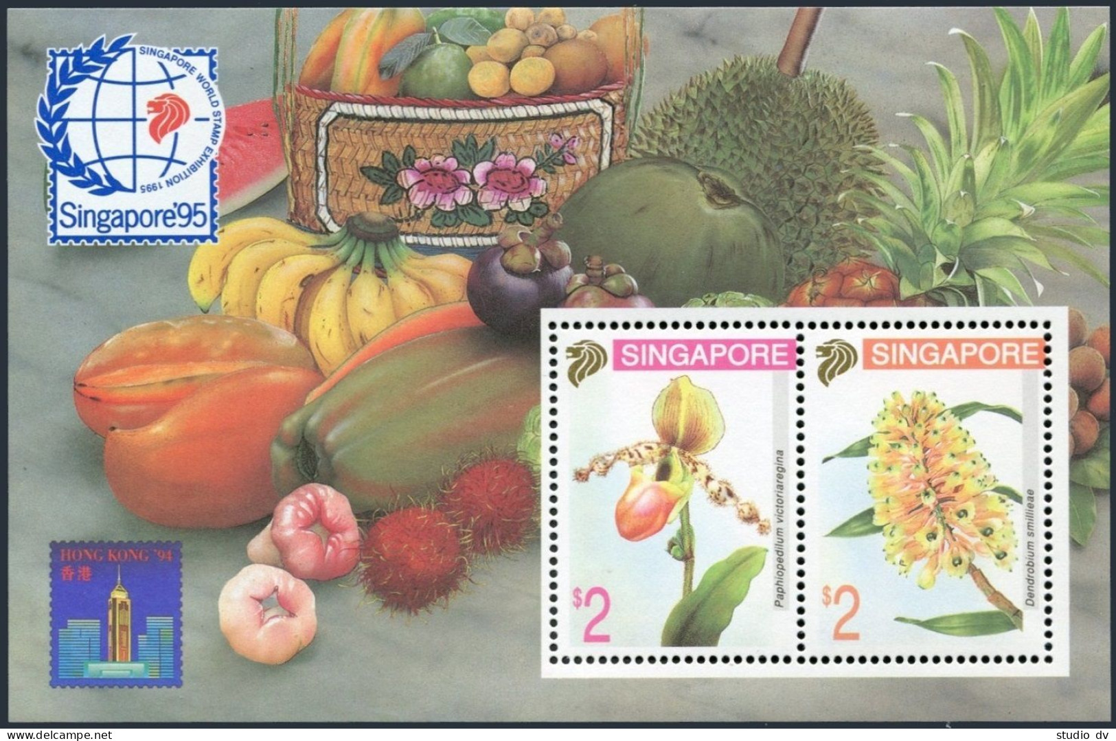 Singapore 686b,MNH.Michel 718-719,Bl.30. SINGAPORE-1995,HONG KONG-1995.Orchid. - Singapore (1959-...)