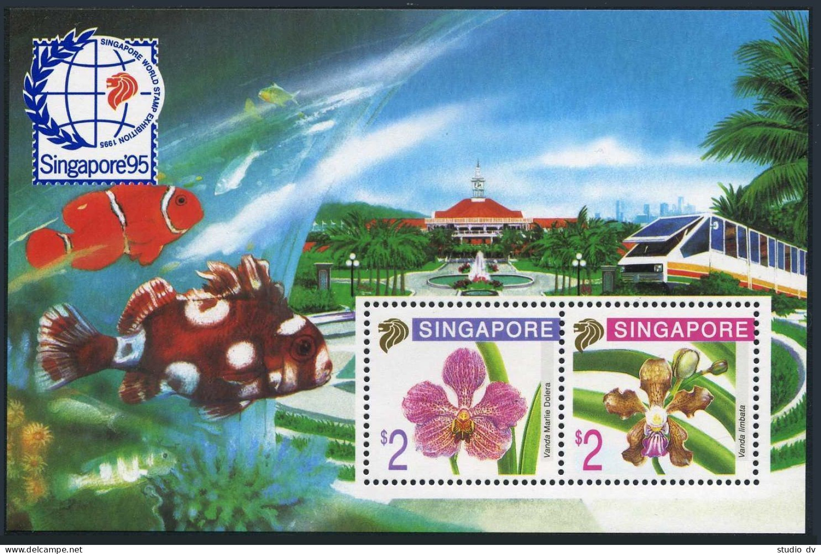 Singapore 717c Sheet, MNH. Michel 761A-762A Bl.35. SINGAPORE-1995. Orchids.Fish. - Singapur (1959-...)