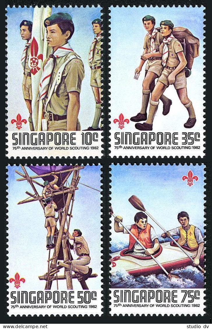Singapore 404-407,MNH.Michel 410-413. Scouting Year 1982.Color Guard,Kayaking. - Singapour (1959-...)