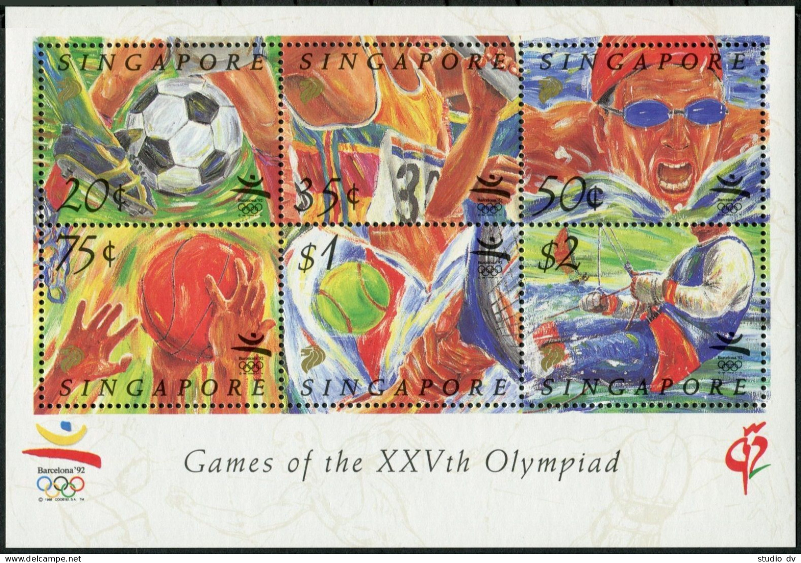 Singapore 621-626,626a Sheet,MNH.Michel 652-657,Bl.28. Olympics Barcelona-1992. - Singapur (1959-...)