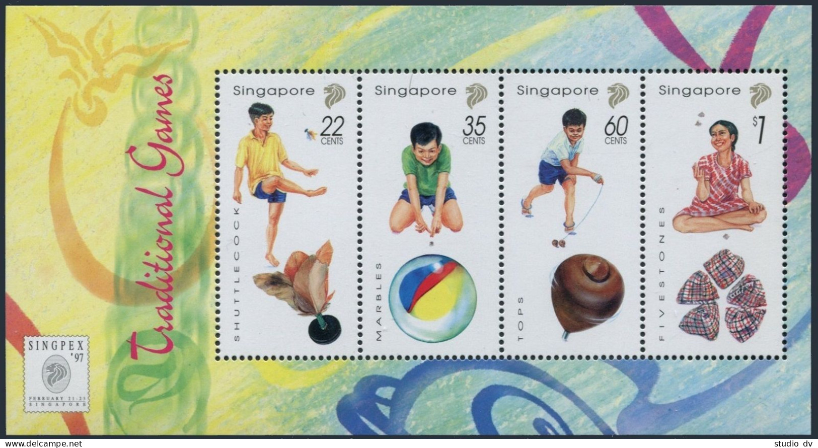 Singapore 776-779,779a,MNH.Mi 825-828,Bl.54. SINGPEX-1997.Traditional Games. - Singapore (1959-...)