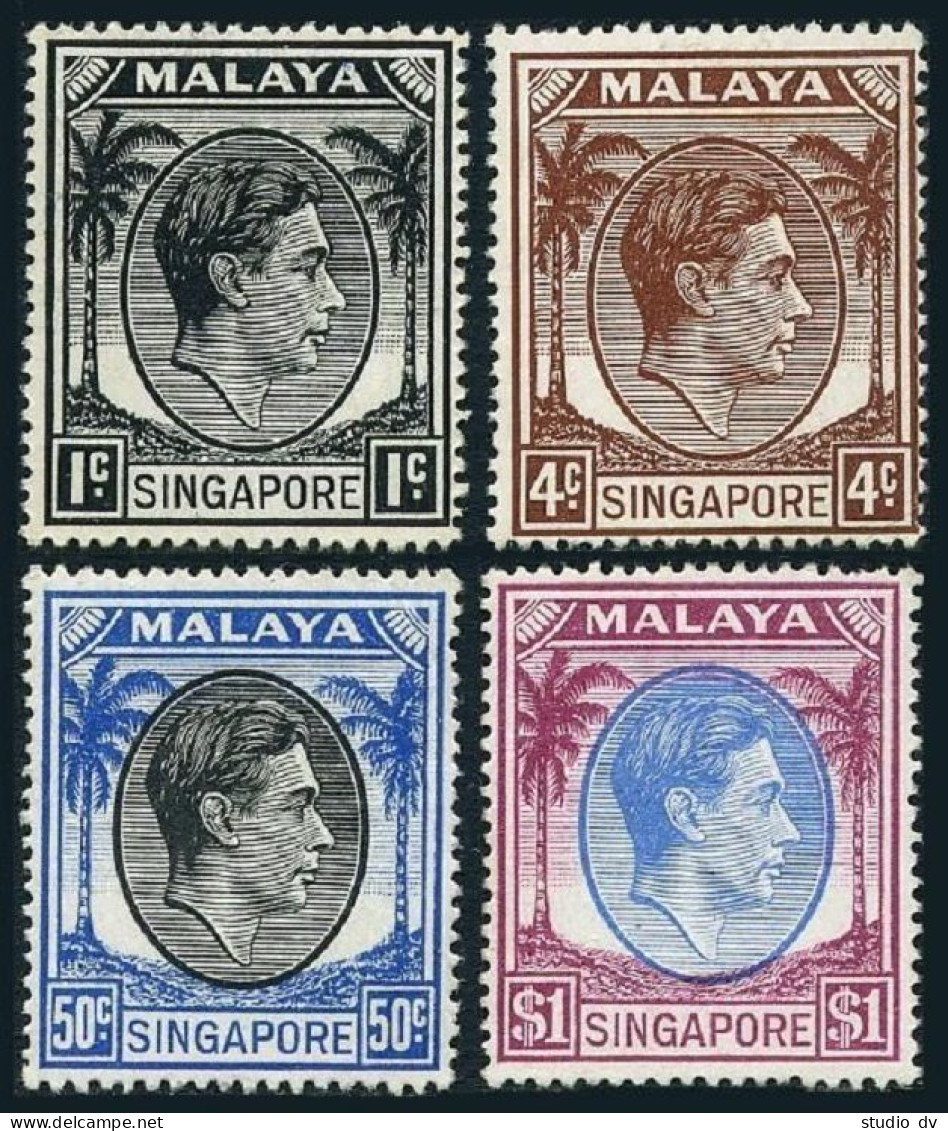 Singapore 1a,4a,17a,18a, Perf 18, Lightly Hinged. King George VI, 1952. Palms. - Singapour (1959-...)