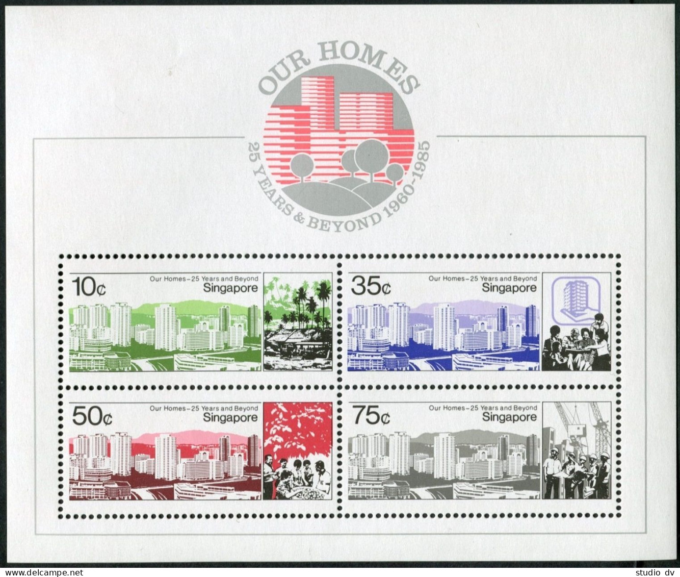 Singapore 469-472,472a Sheet,MNH.Michel 479-482,Bl.18. Modern Housing,1985. - Singapour (1959-...)
