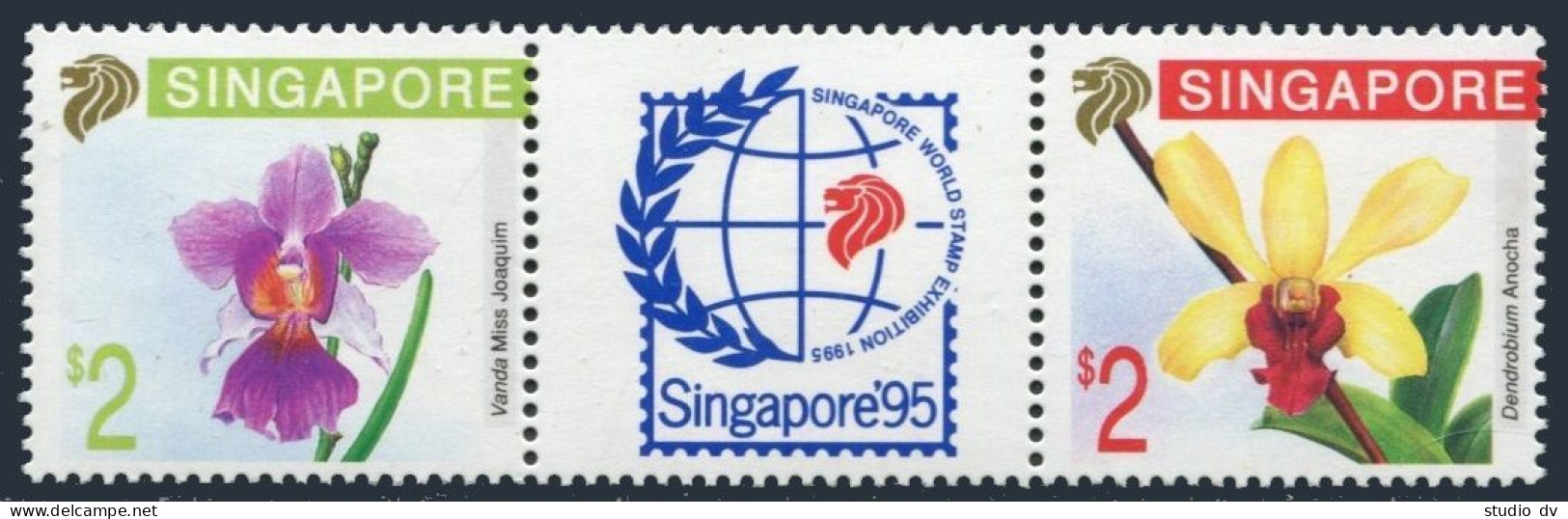 Singapore 596-597a Pair, 597b Sheet, MNH. Mi 627-628, SINGAPORE-1995. Orchids. - Singapore (1959-...)