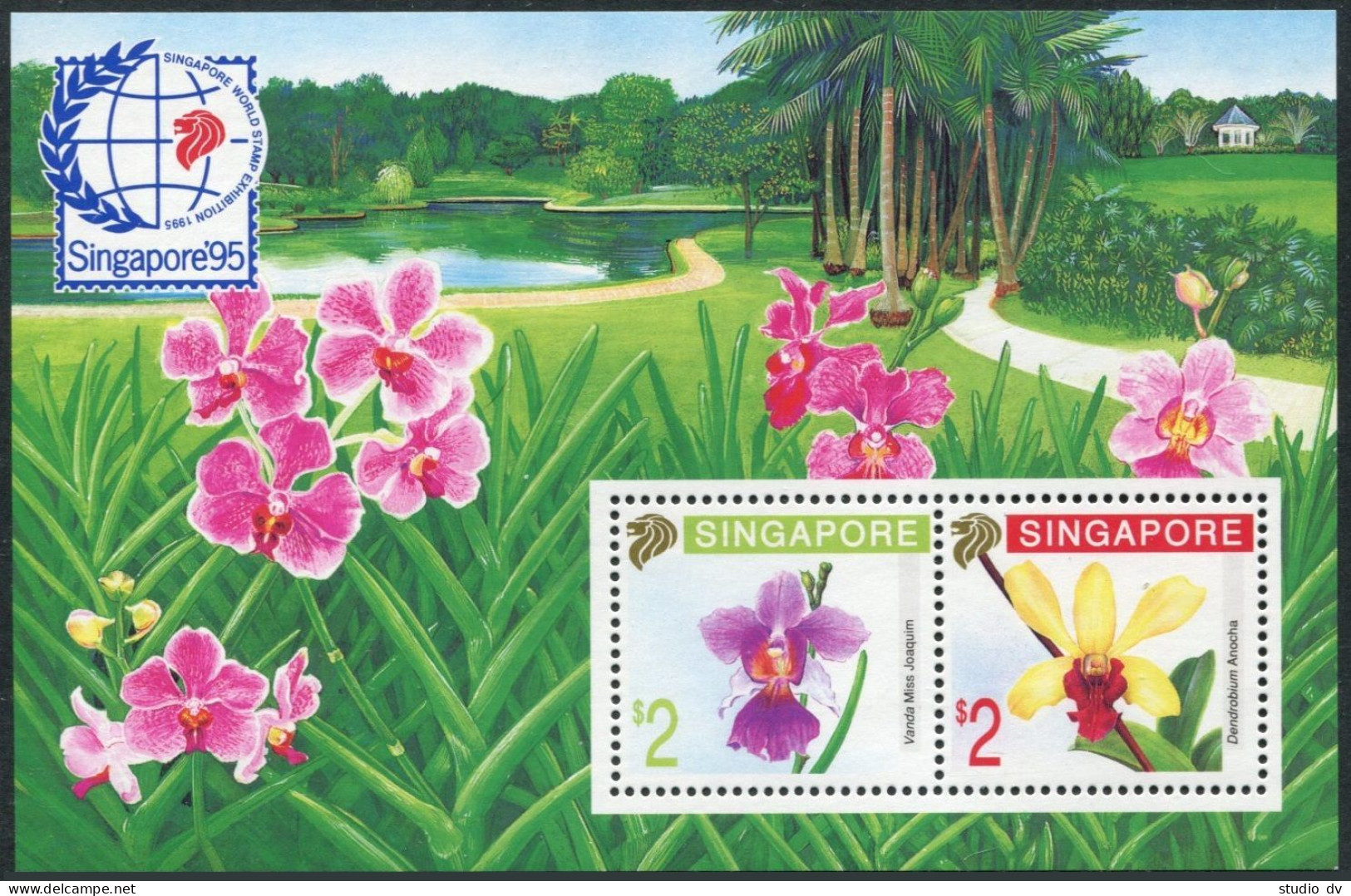 Singapore 596-597a Pair, 597b Sheet, MNH. Mi 627-628, SINGAPORE-1995. Orchids. - Singapour (1959-...)