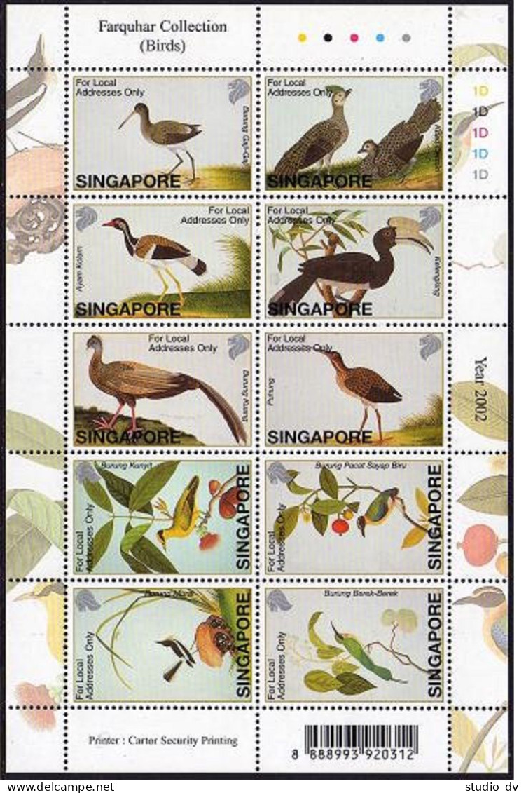 Singapore 1004 Aj Sheet, MNH. Farquhar Collection, 2002. Birds. - Singapore (1959-...)