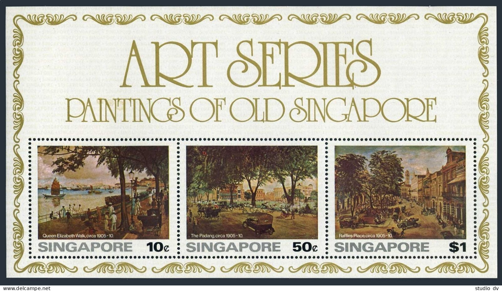 Singapore 254-256, 256a, MNH. Mi 257-259,Bl.8. Paintings Of Old Singapore, 1976. - Singapur (1959-...)