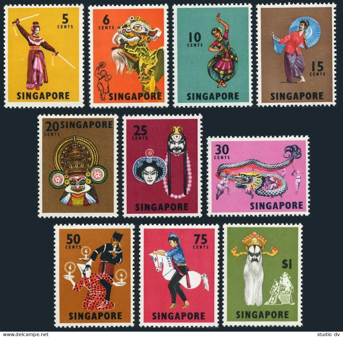 Singapore 86-95, MNH. Michel 86-95. Dance, Masks, 1968. - Singapur (1959-...)