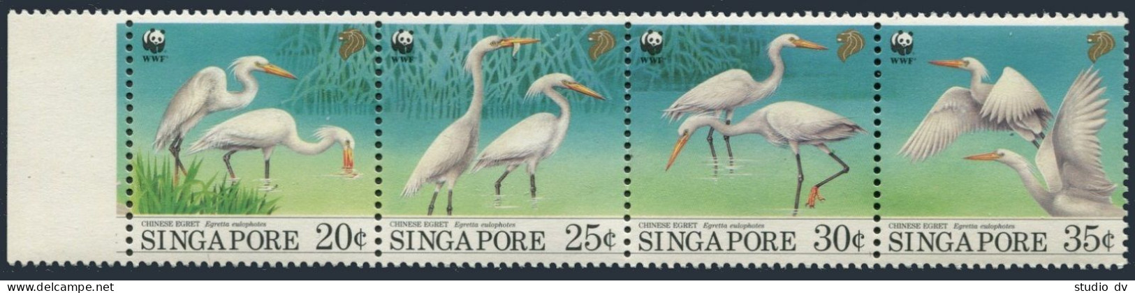 Singapore 670-673a,MNH.Michel 705-708. WWF 1993.Bird Chinese Egrets. - Singapour (1959-...)