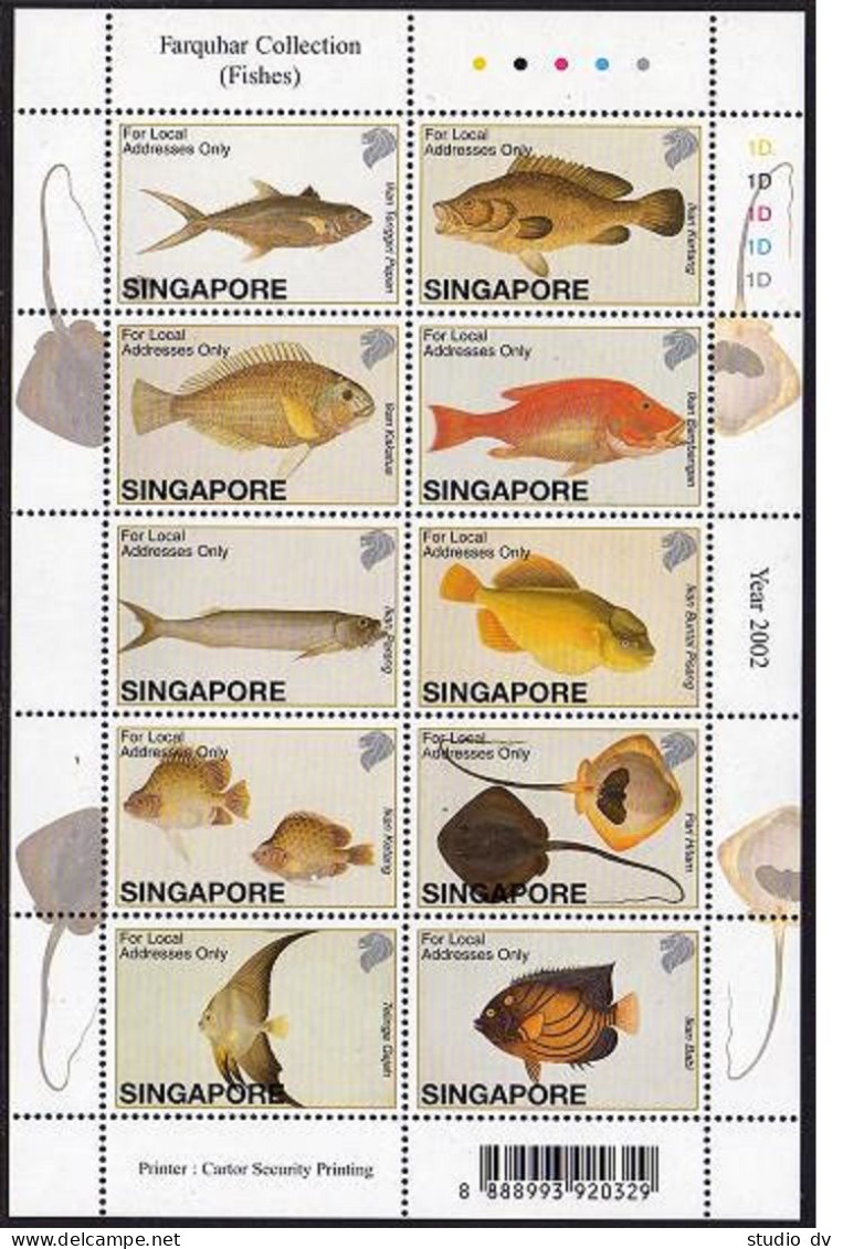 Singapore 1005 Sheet, MNH. Farquhar Collection, 2002. Fish. - Singapur (1959-...)