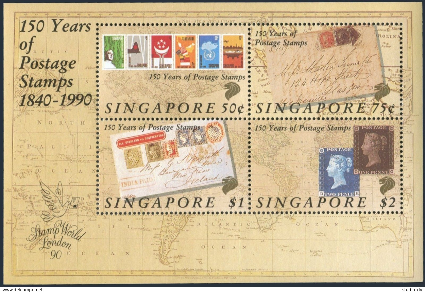 Singapore 563-566,566a,MNH.Michel 594-597,Bl.24. Penny Black,150.LONDON-1990. - Singapore (1959-...)