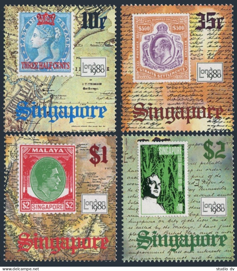 Singapore 349-352,352a,MNH.Michel 355-358,Bl.12. Stamp EXPO LONDON-1980,Map. - Singapore (1959-...)