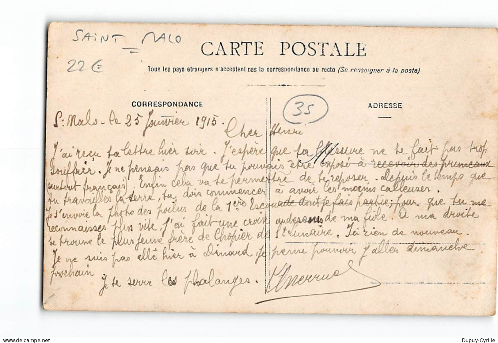 SAINT MALO - Carte Photo - 1915 - Militaires - Très Bon état - Saint Malo