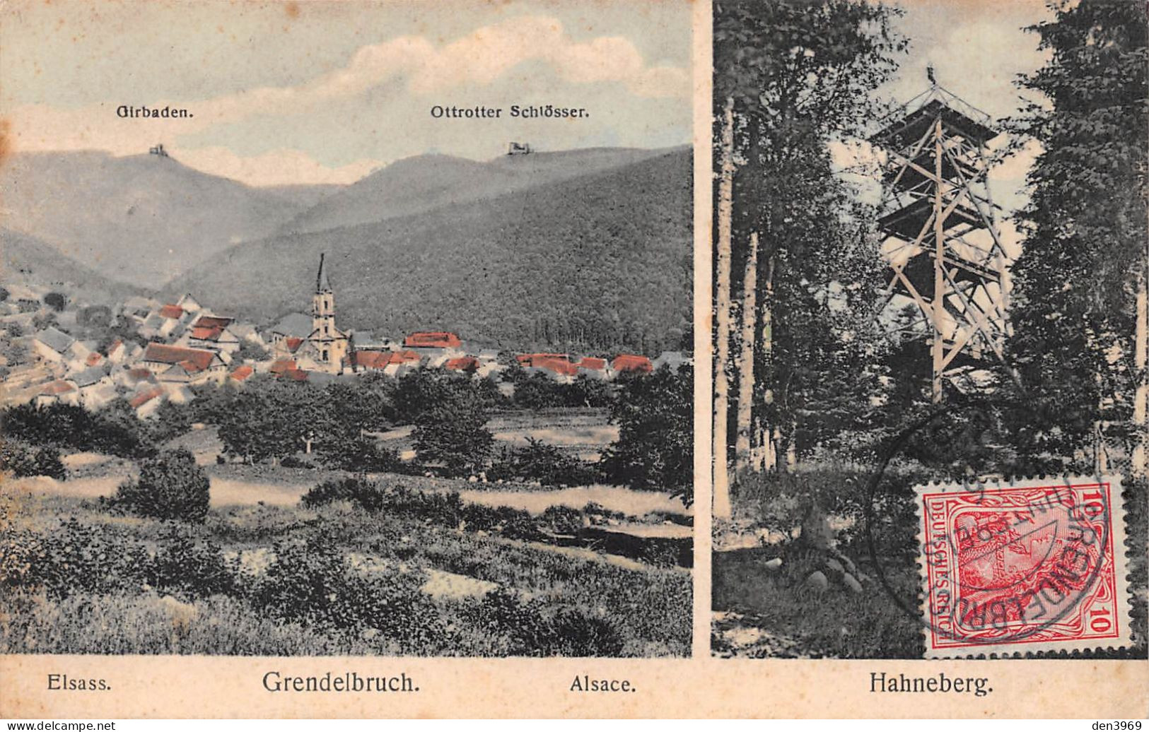 GRENDELBRUCH (Bas-Rhin) - Hahneberg, Poste D'Observation - Girbaden, Ottrotter Schlösser - Voyagé (2 Scans) - Andere & Zonder Classificatie