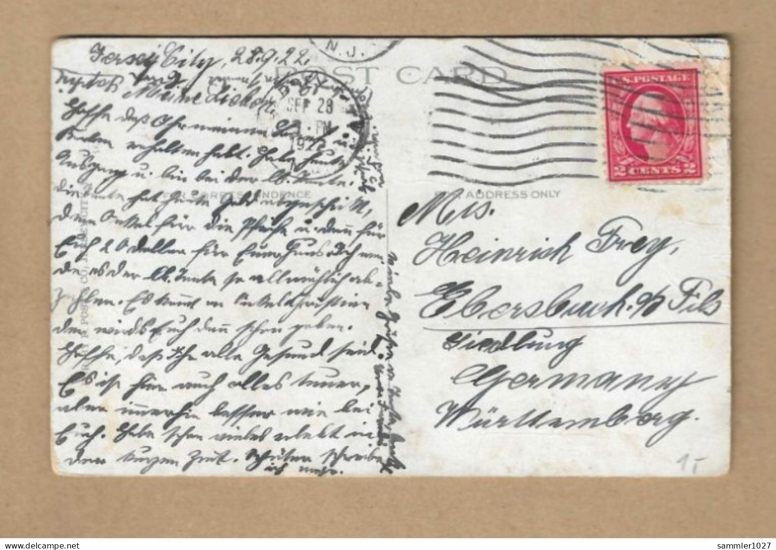 Los Vom 14.05  Ansichtskarte Aus JerseyCIty 1922 - Lettres & Documents