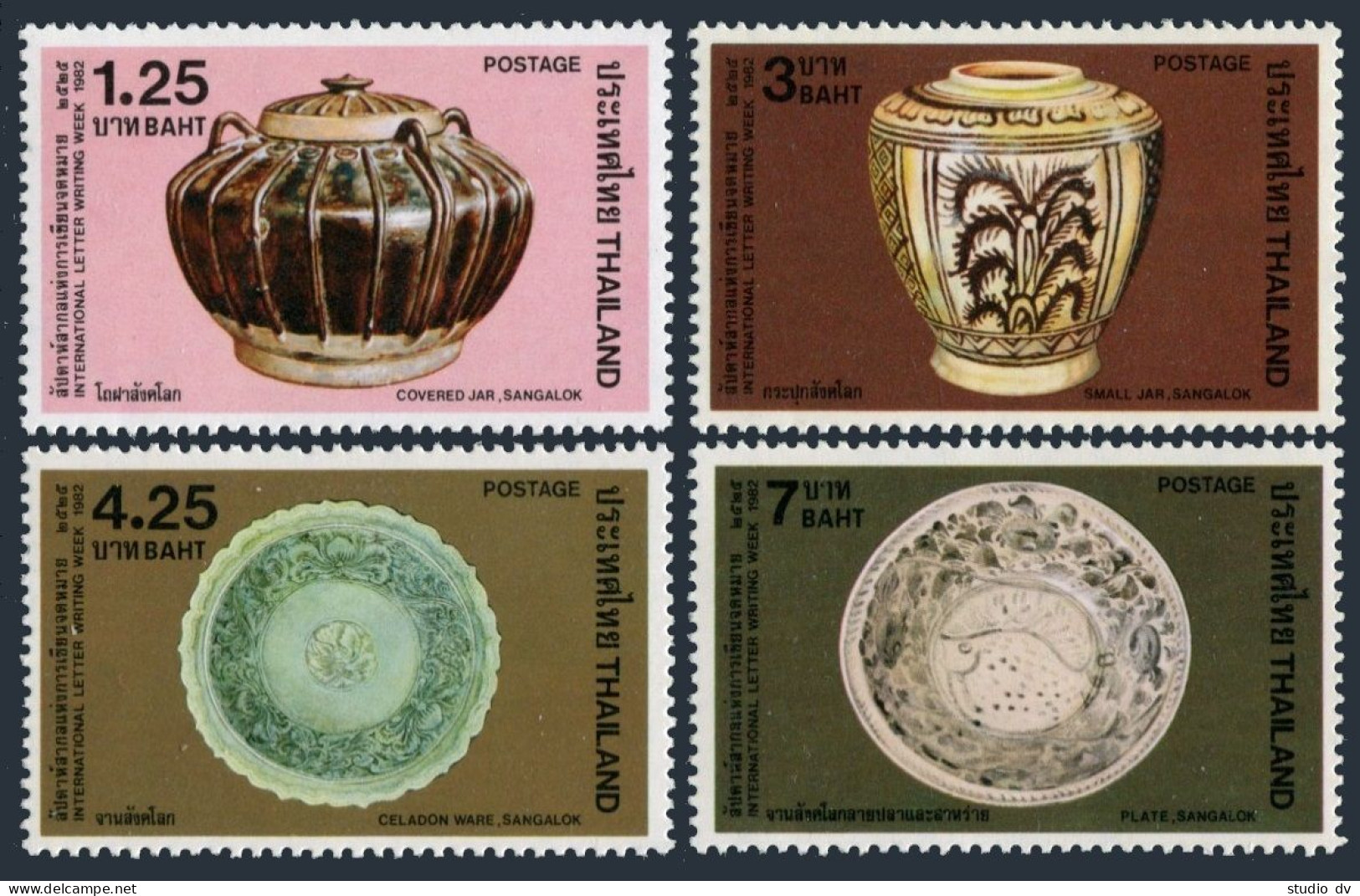 Thailand 1004-1007,hinged.Mi 1018-21. Letter Writing Week,1982.Sangalok Pottery. - Thailand
