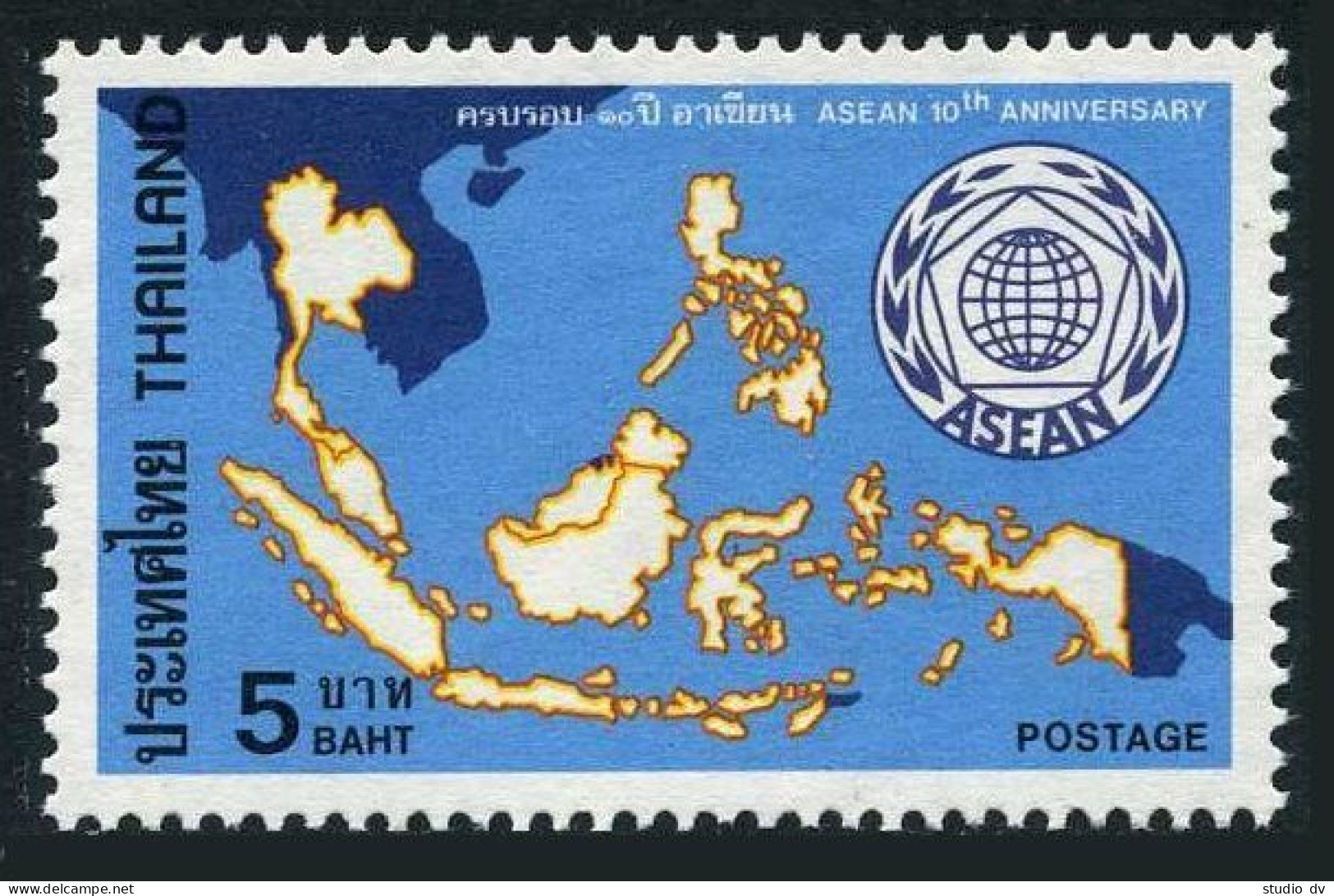 Thailand 834, MNH. Michel 856. ASEAN, 10th Ann. 1977. Map. - Thaïlande
