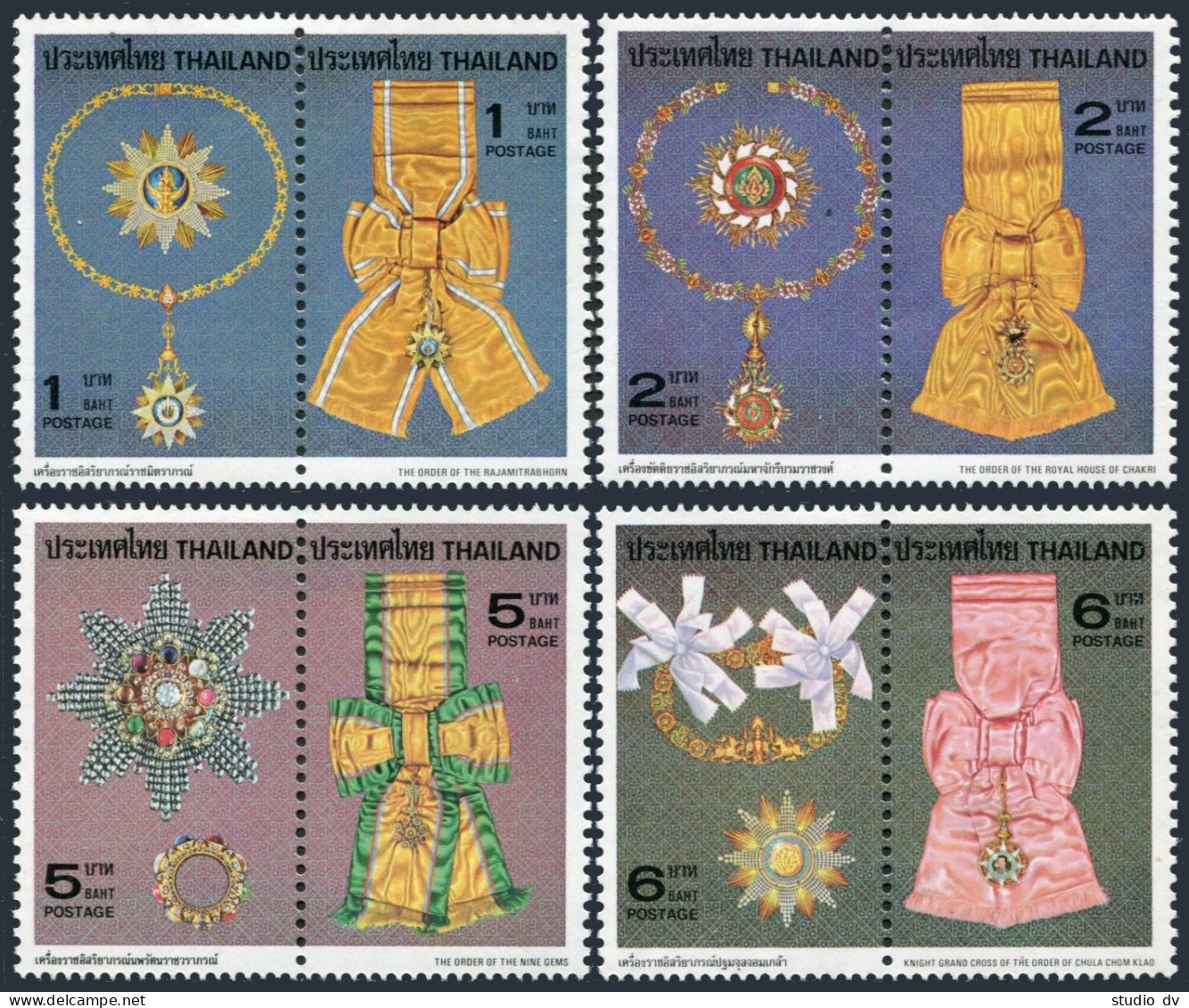Thailand 899-906a Pairs,hinged.Mi 922-929. Royal Orders 1979.Medallions,Ribbons - Thaïlande