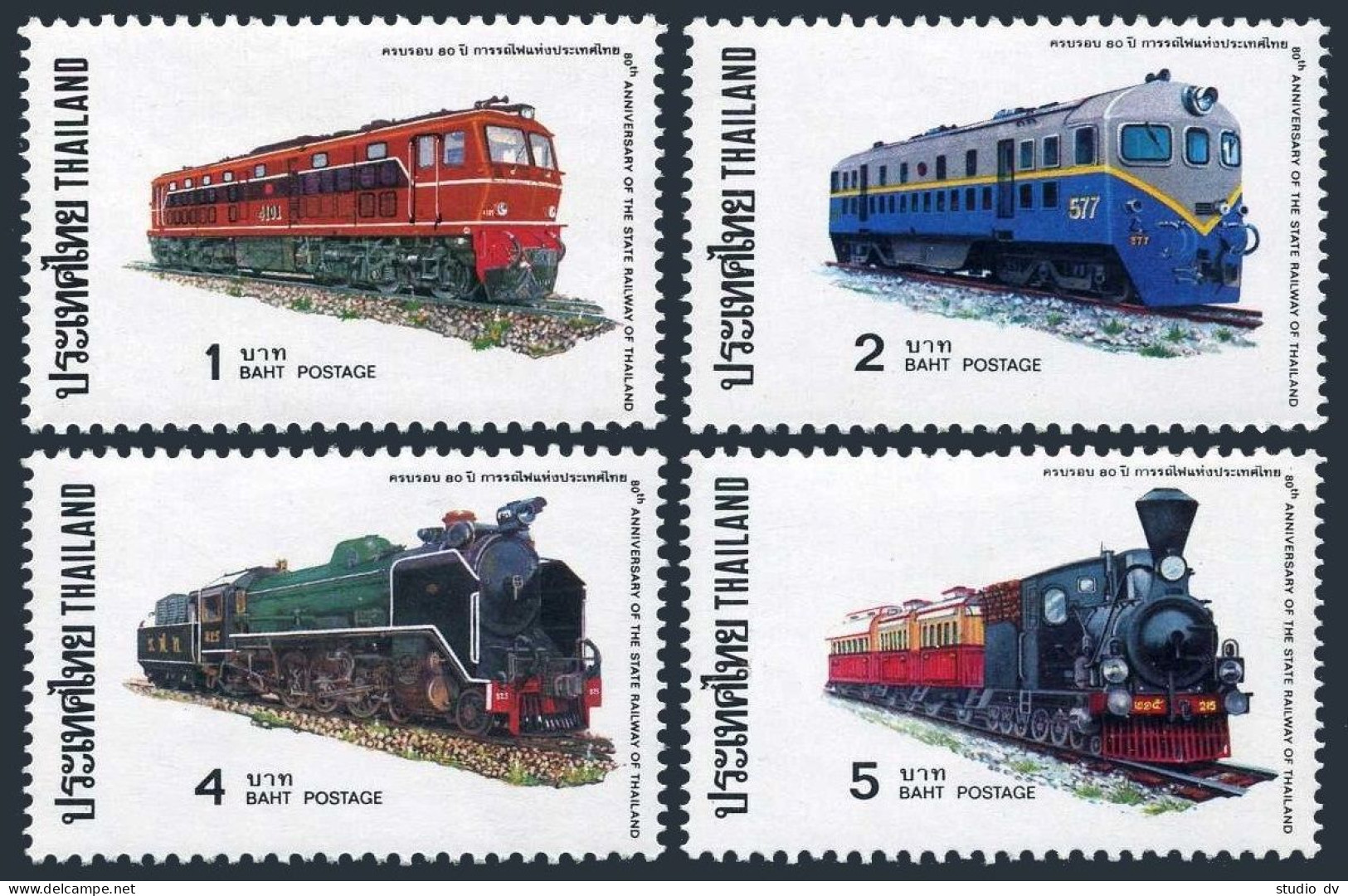 Thailand 811-814,hinged.Mi 832-835. Railroad Of Thailand,80,1977.Locomotives. - Thailand