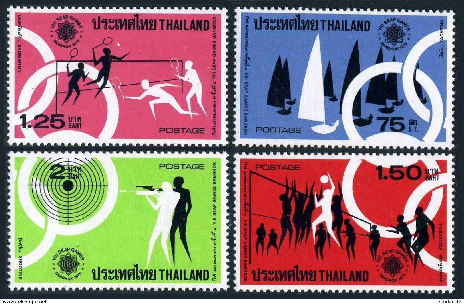 Thailand 753-756,hinged,.Mi 772-775. SEAP Games,1975.Yachting,Badminton,Shooting - Thaïlande