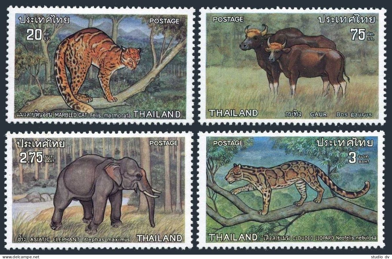 Thailand 723-726,hinged.Michel 742-745. 1975.Tiger Cat,Gaurs,Elephant,Leopard. - Thaïlande