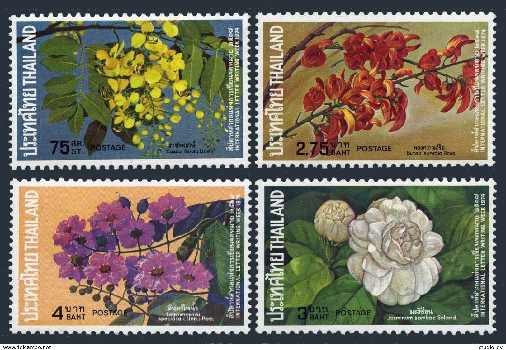 Thailand 707-710, Lightly Hinged. Mi 723-726. Letter Writing Week 1974: Flowers. - Thaïlande