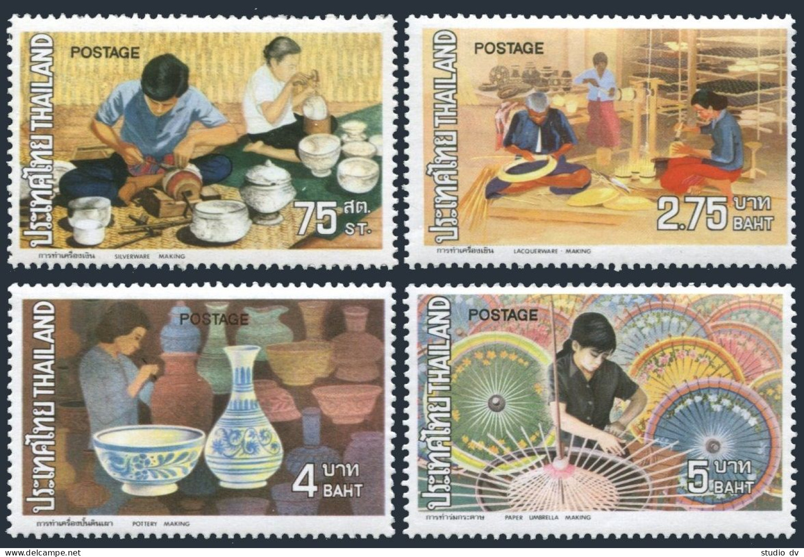 Thailand 662-665,hinged.Mi 666-669. Handicrafts 1973.Silversmiths,Lacquer Ware, - Thaïlande