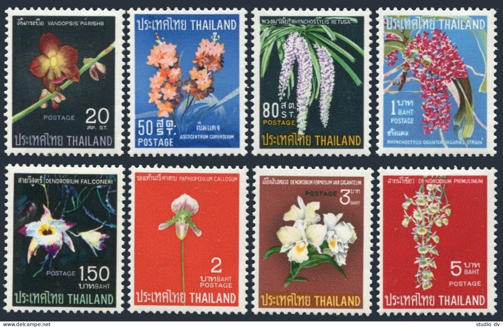 Thailand 477-484,hinged.Michel 493-500. Orchids 1967.Ascocentrum Curvifolium, - Thailand