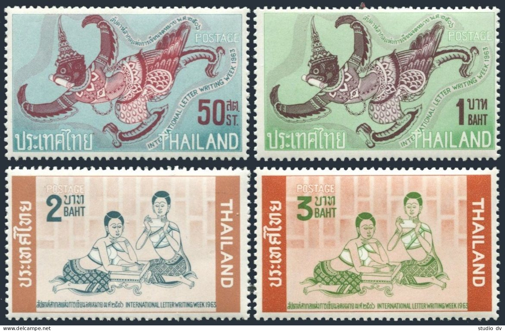Thailand 414-417,hinged.Mi 430-433. Letter Writing Week,1963.Garuda,women. - Thailand