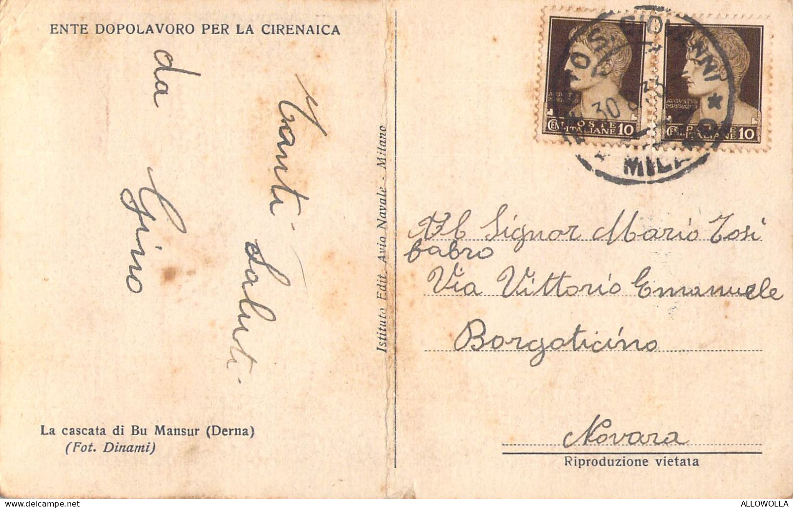 26972 " LA CASCATA DI BU MANSUR-ENTE DOPOLAVORO PER LA CIRENAICA " ANIMATA -VERA FOTO-CART.POST. SPED.1933 - Libya
