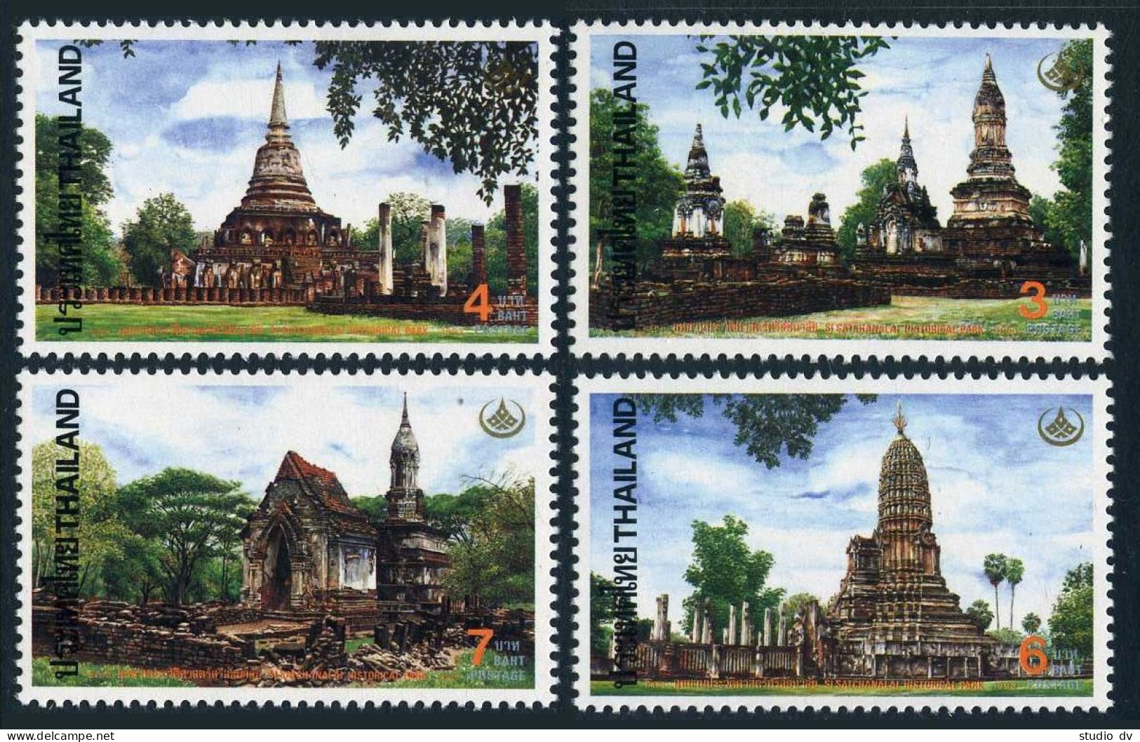 Thailand 1526-1529, MNH. Mi 1553-1556. Si Satchanalai Park, 1993. Temples. - Thaïlande