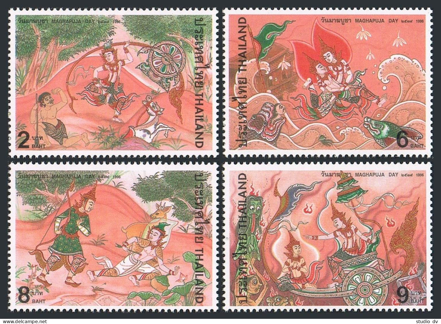 Thailand 1645-1648,1648a,MNH.Mi 1681-Bl.71. Maghapuja Day 1996.Jataka Stories. - Thaïlande