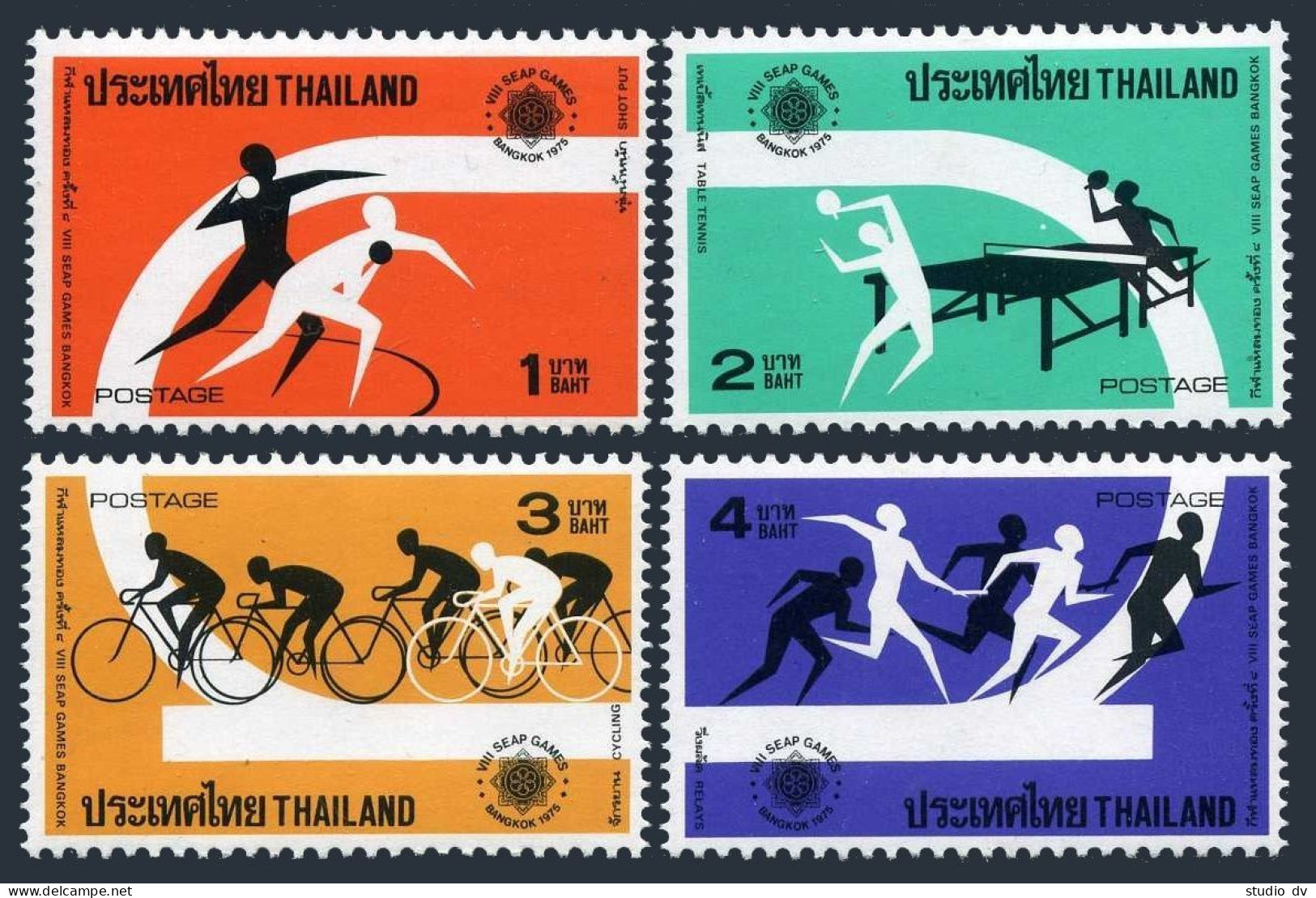 Thailand 774-777,777a,MNH.Michel 793-796,Bl.8. 8th SEAP Games,1975.Table Tennis, - Thaïlande