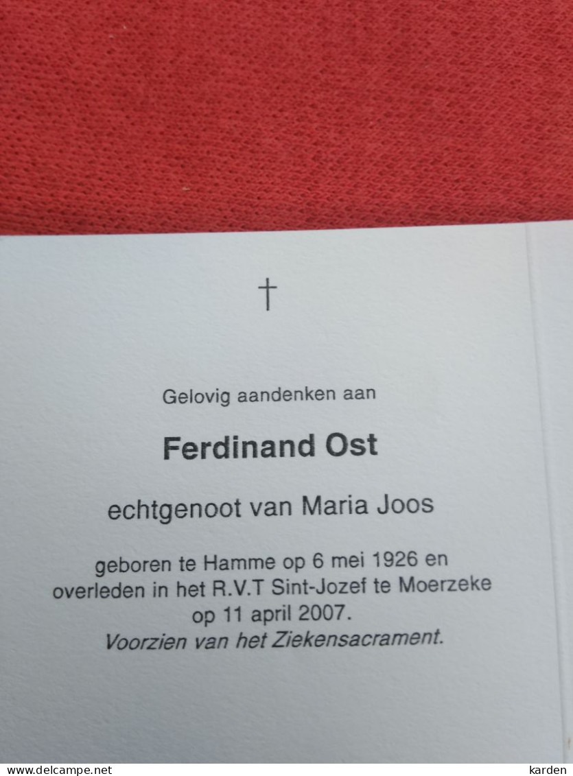 Doodsprentje Ferdinand Ost / Hamme 6/5/1926 Moerzeke 11/4/2007 ( Maria Joos ) - Religion & Esotérisme