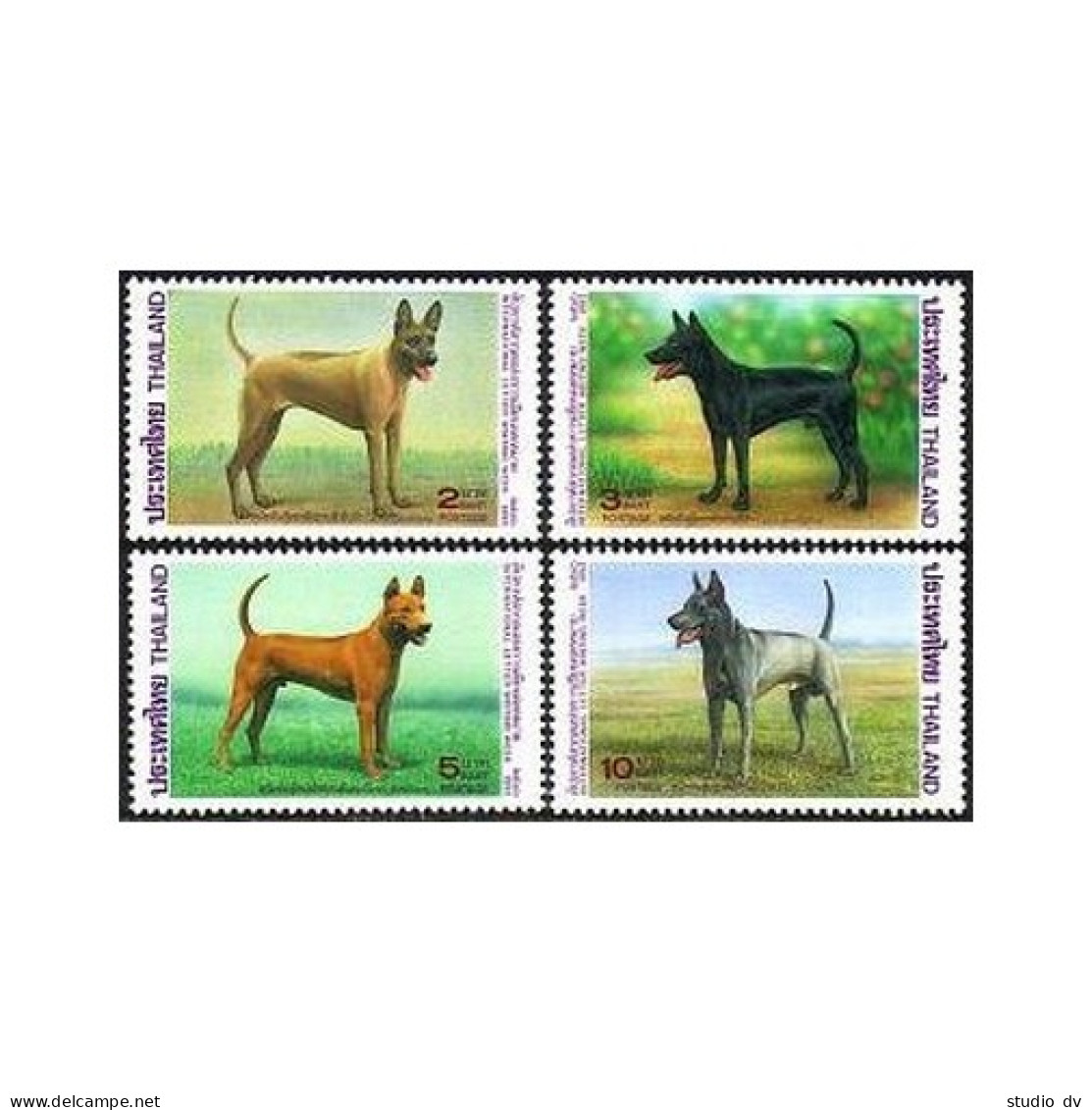 Thailand 1542-1545, 1545a Sheet, MNH. Mi 1574-1577, Bl.52. Ridgeback Dogs, 1993. - Thailand