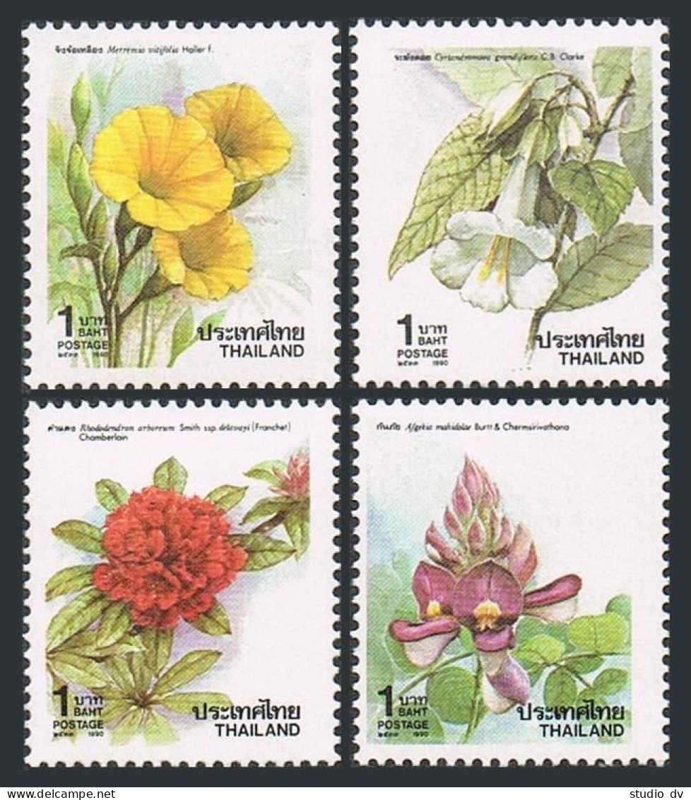 Thailand 1363-1366, 1366a & Imperf, MNH. Mi 1380-1383, Bl.27A-27B. Flowers 1990. - Tailandia