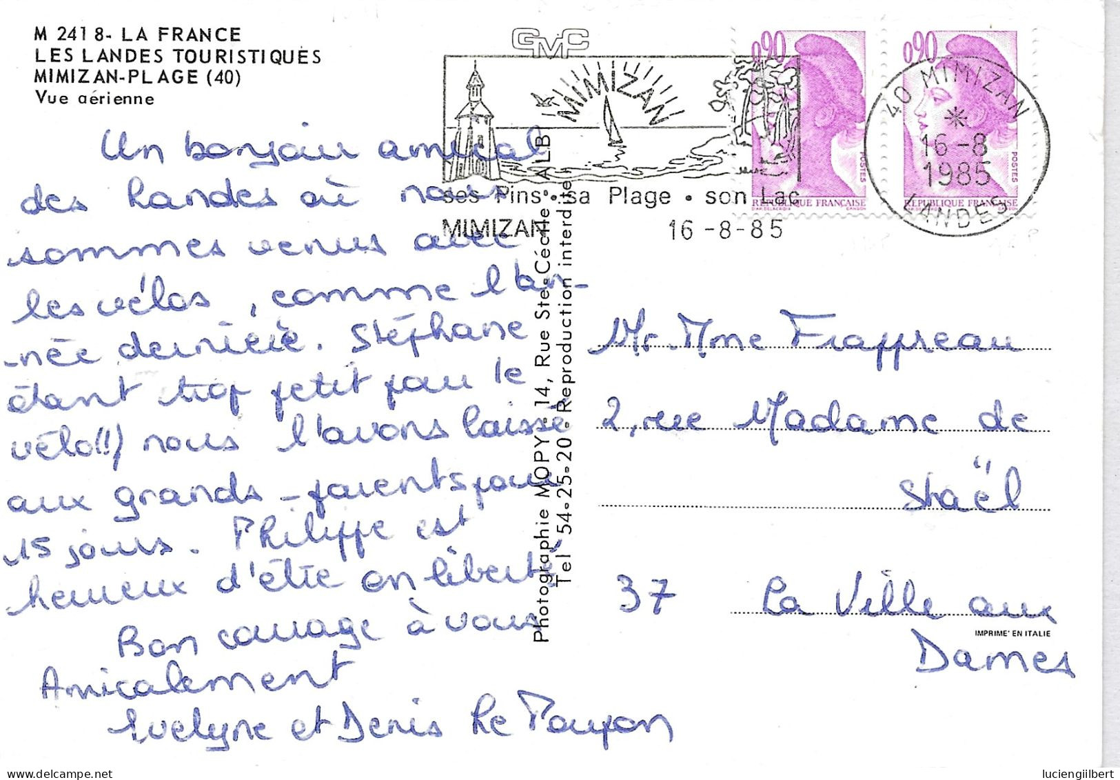 TIMBRE N° 2247  -  MARIANNE DE GANDON -  PAIRE  - TARIF DU 1  8 85 -    SUR CP   - 1985  - - Posttarife