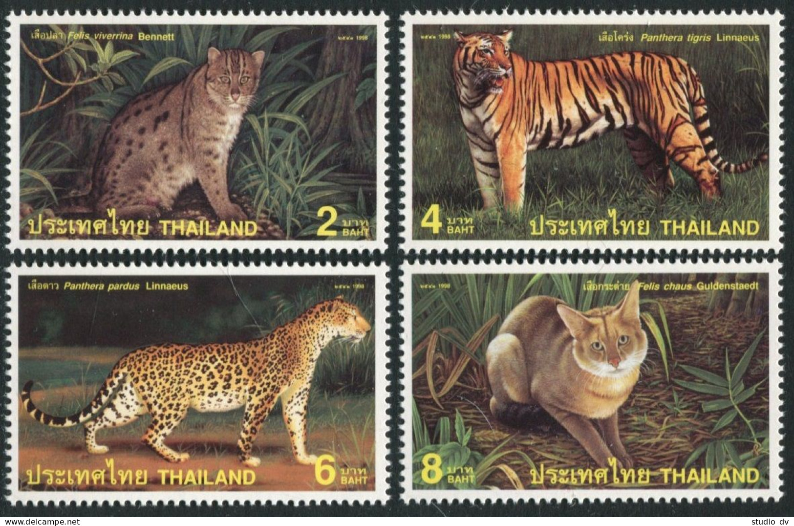 Thailand 1802-1805, 1805a Sheet, MNH. Wild Cats 1998: Felis Viverrina, Panthera  - Thailand