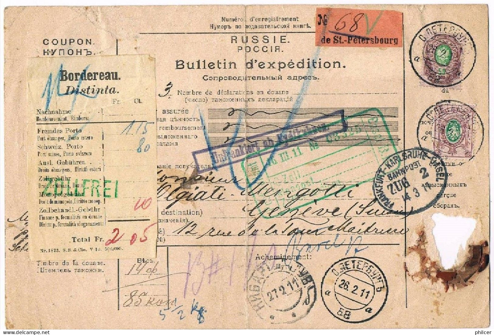 Russia, 1911, Bulletin D'expédition - Brieven En Documenten