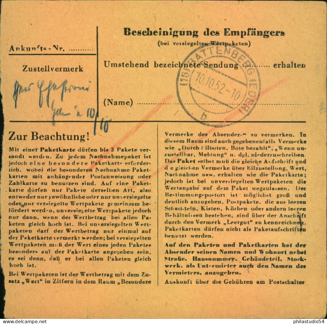 1952, 60 Pfg. Köpfe 2-mal Auf Paketkarte Aus "WAREN (MÜRIZ) - Cartas & Documentos