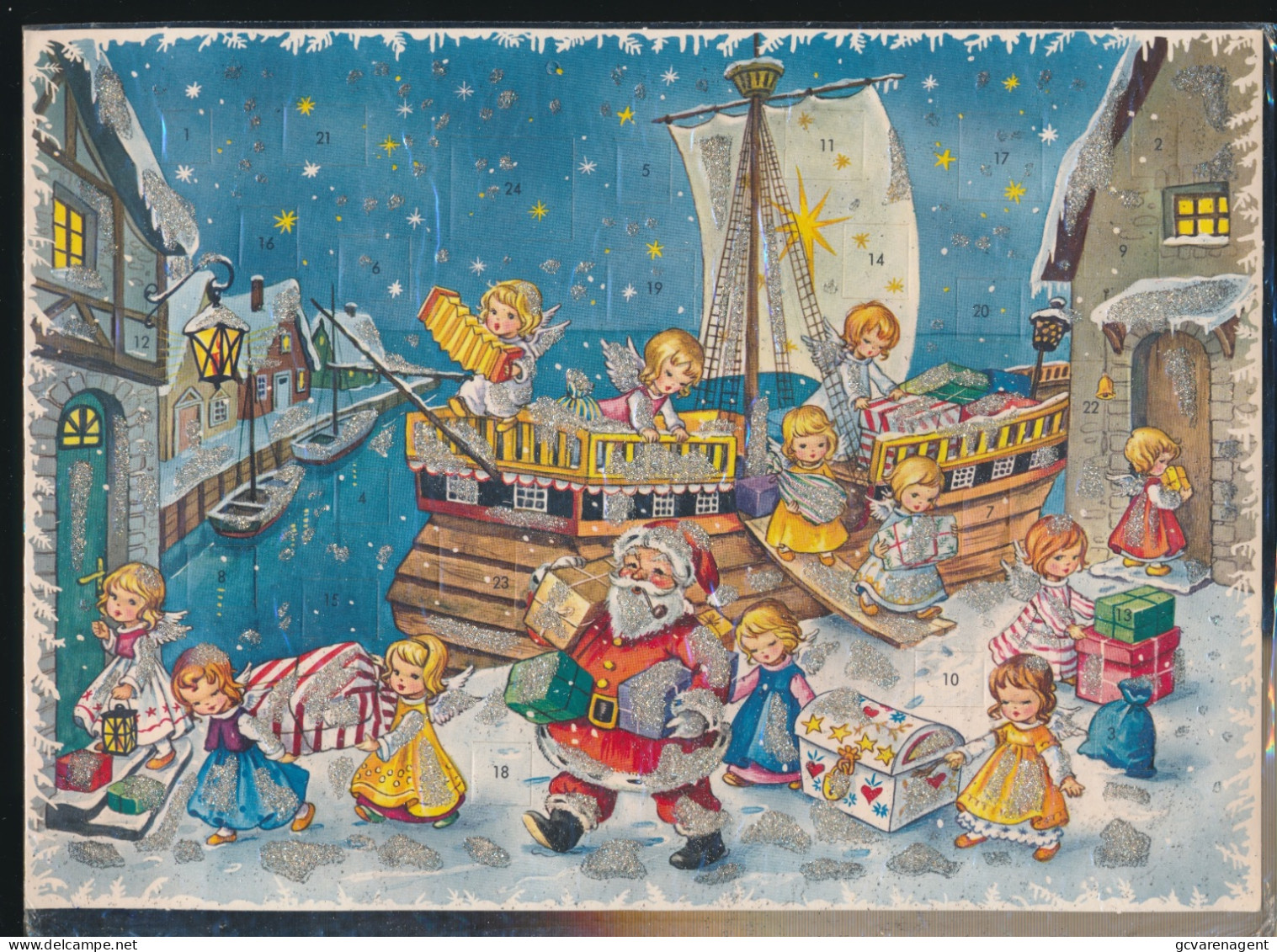 KERSTMIS KALENDER  N° 851 C KRÜGER KALENDER  JAREN 50. 280 X 200 MM                                     2 SCANS - Tamaño Grande : 1941-60