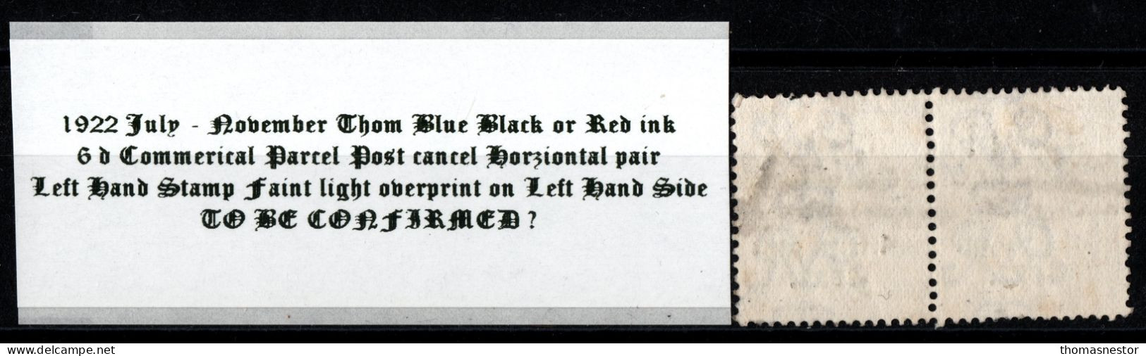 1922 Thom Rialtas Blue Black Or Red Ink 6d Red Purple With Faint Light Overprint On Left Hand Stamp - Gebraucht