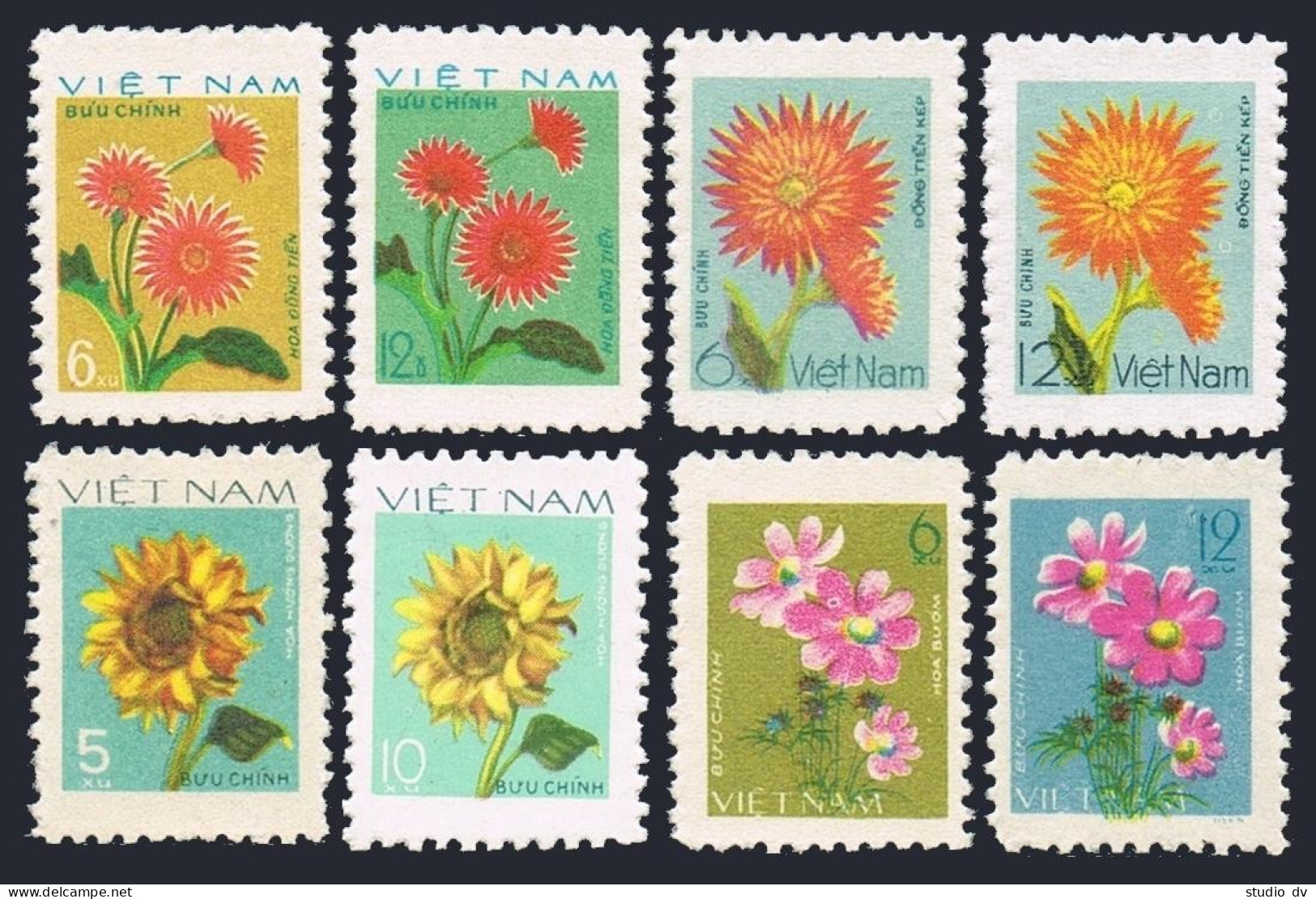 Viet Nam 892-895,921-924,MNH. Flowers 1977-1978.Pink,Orange,Sunflower,Pansy. - Vietnam