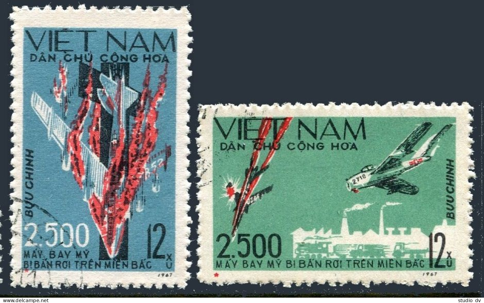 Viet Nam 474-475, CTO. Michel 495-496. 2500th US Warplane Shot Down, 1967. - Viêt-Nam