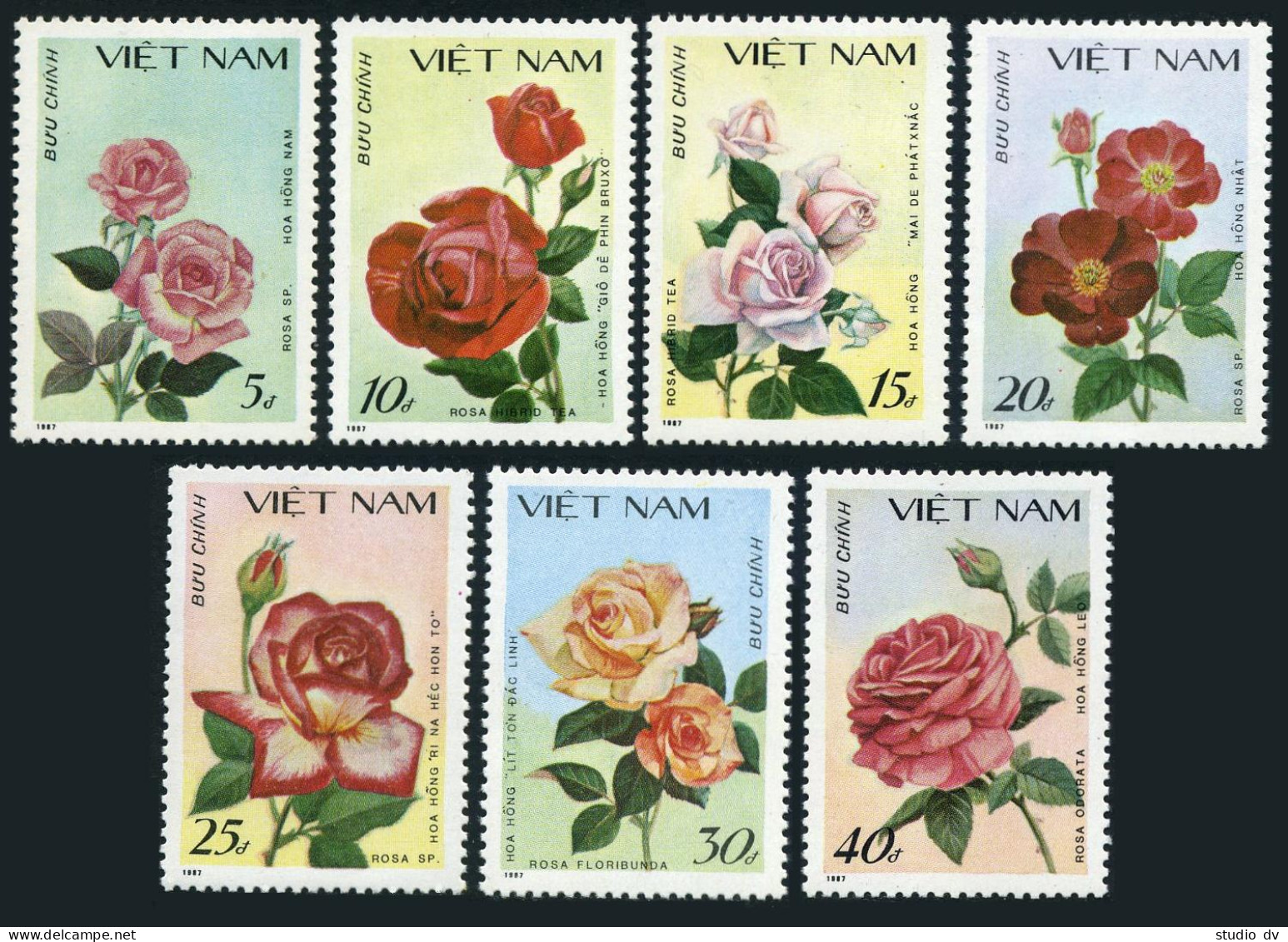 Viet Nam 1823-1829,1830,MNH.Michel 1888-1894,Bl.59. Roses 1988. - Viêt-Nam